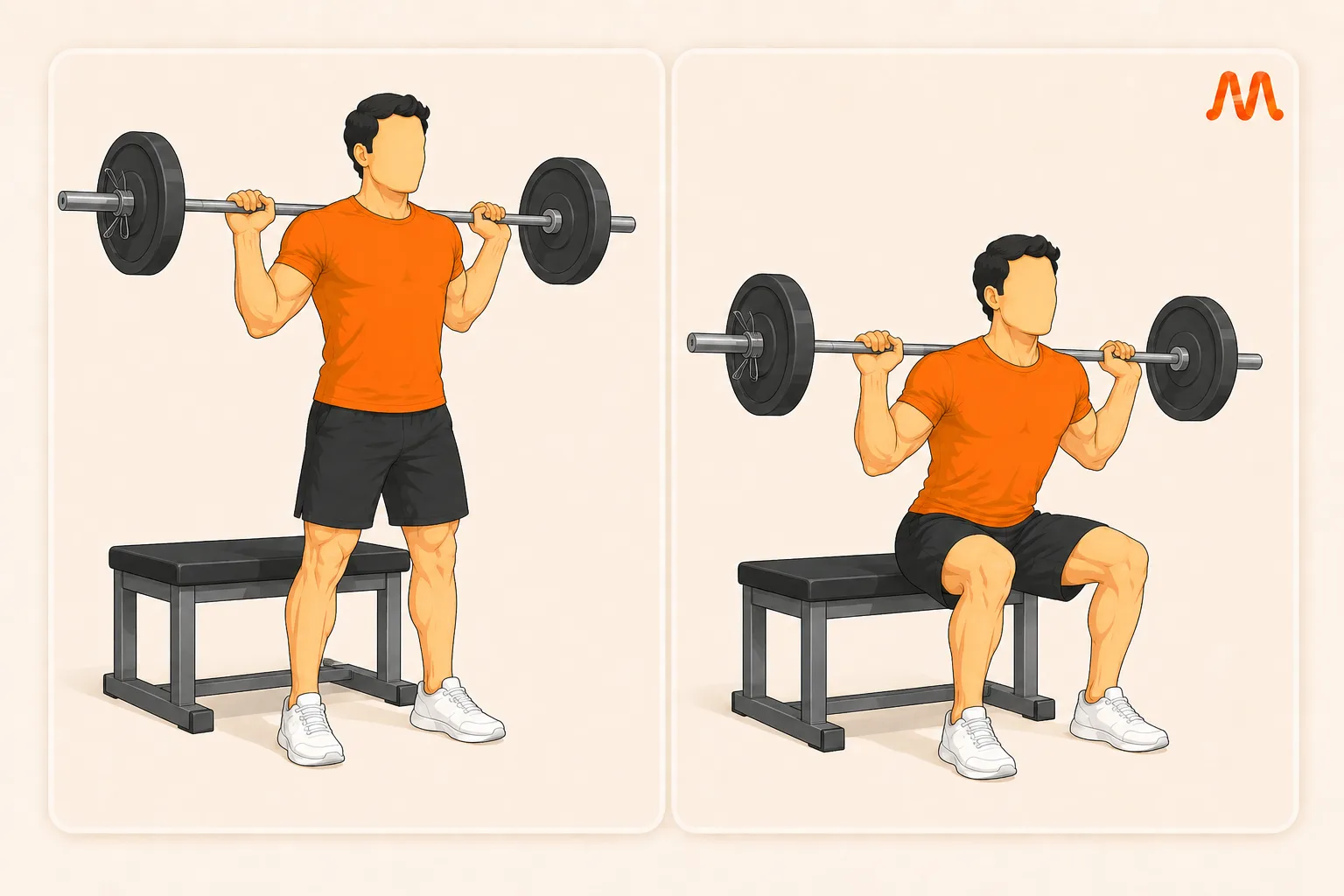 Box Squat with Barbell exercise illustration