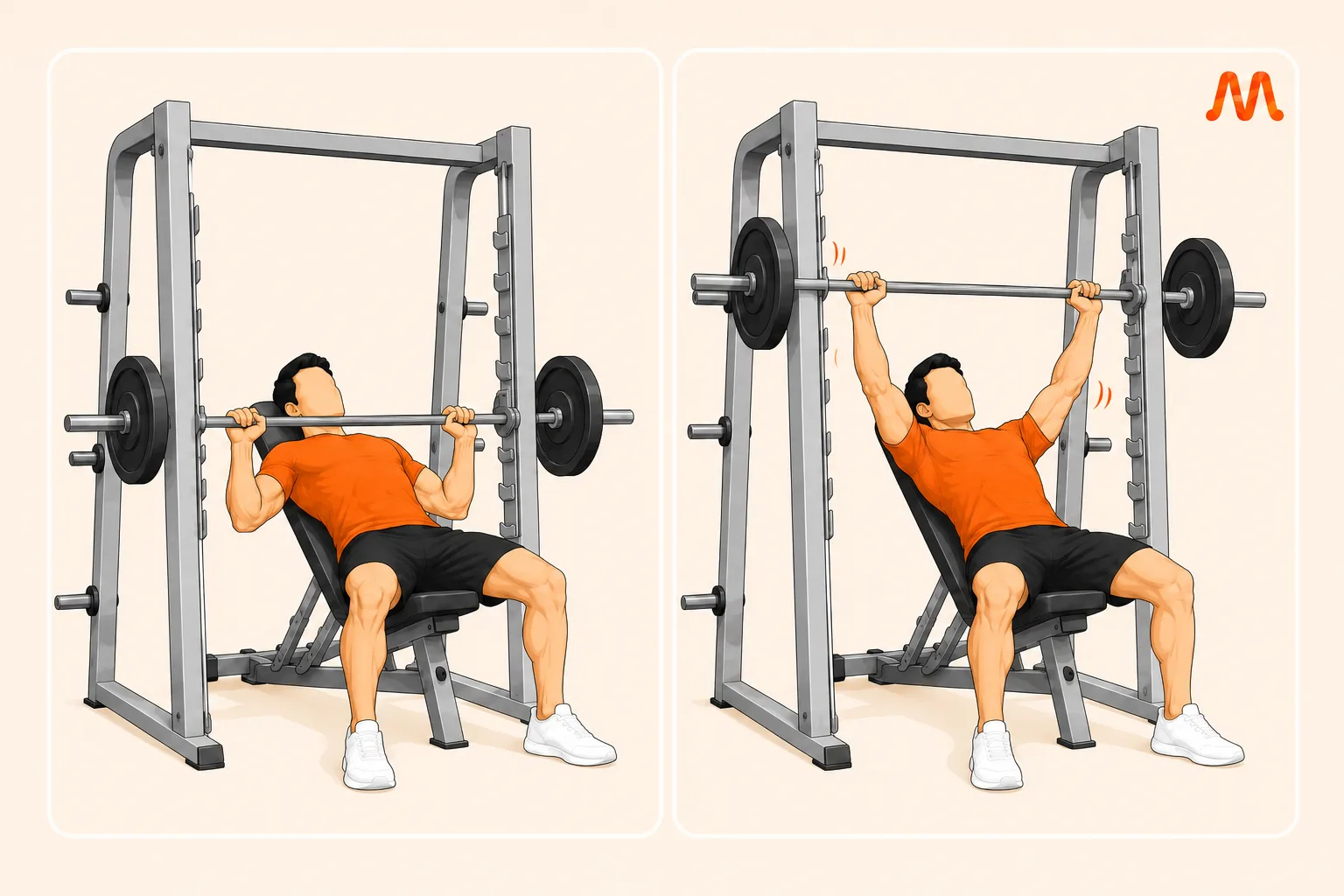 Smith Machine Incline Bench Press exercise illustration
