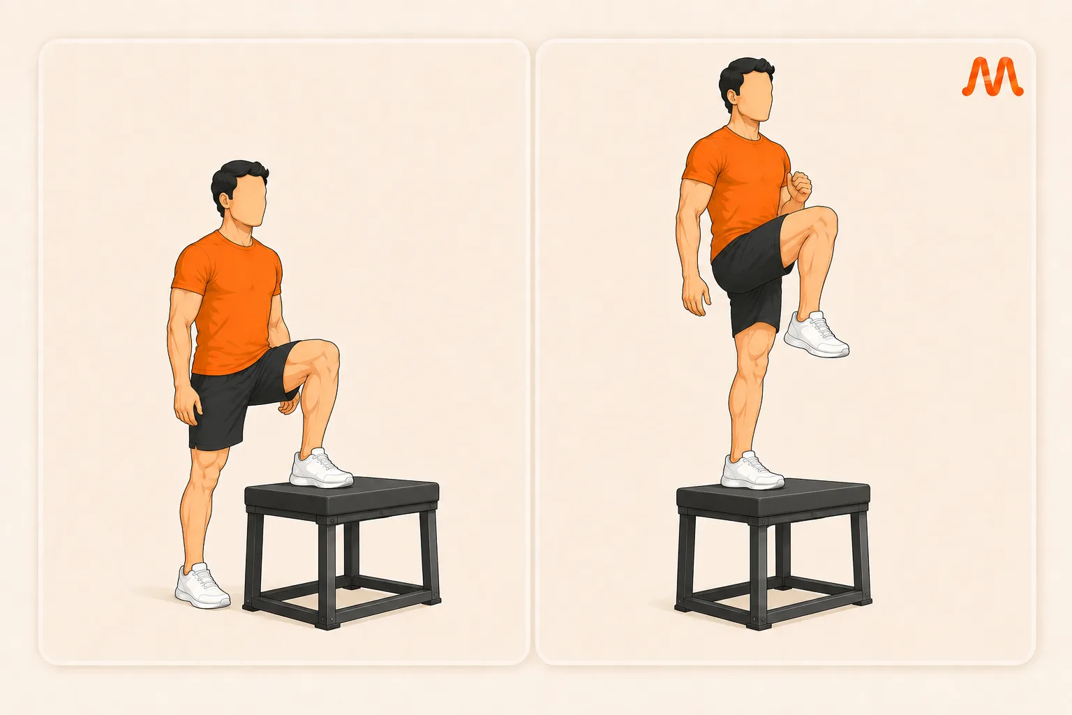 Step Up with Knee Drive exercise illustration
