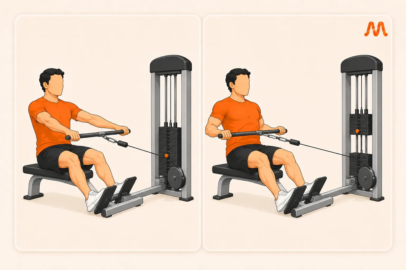 Wide Grip Seated Row exercise illustration